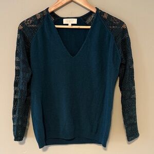 Sezane V-Neck Sweater Lace Sleeves